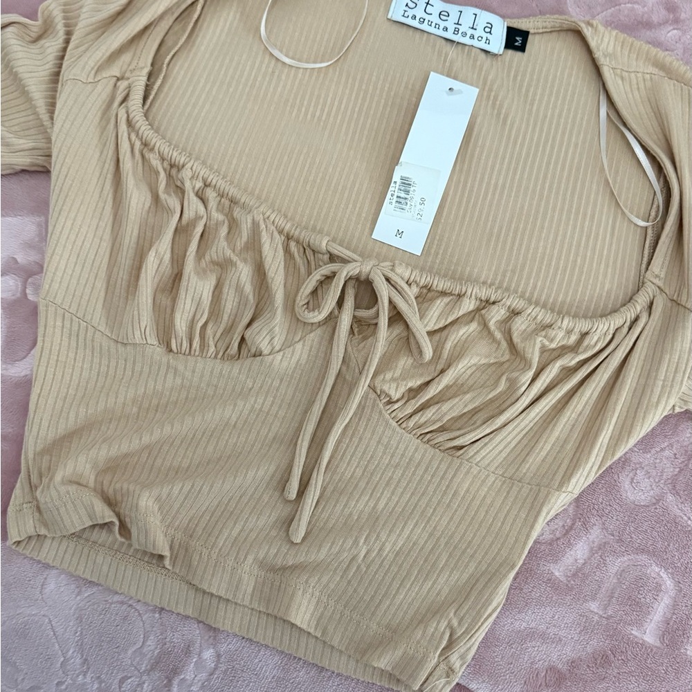 Stellah Beige Ruched Women's Blouse